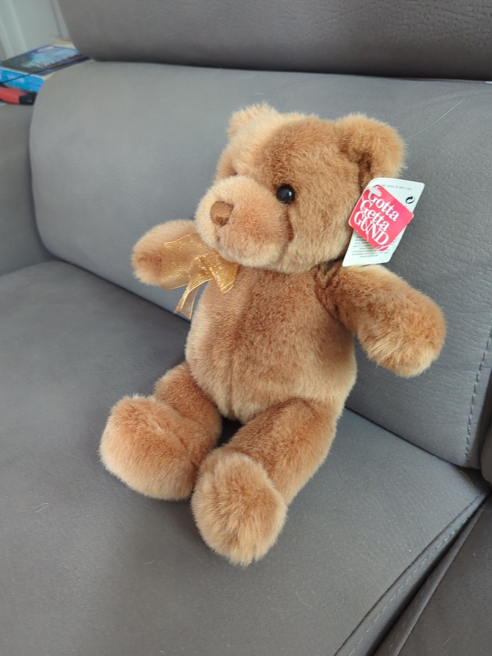 Brown Plush Teddy Bear with Gold Bow